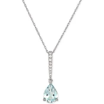 Macy's | Aquamarine (7/8 ct. t.w.) & Diamond (1/20 ct. t.w.) 18" Pendant Necklace in 14k White Gold,商家Macy's,价格¥4833