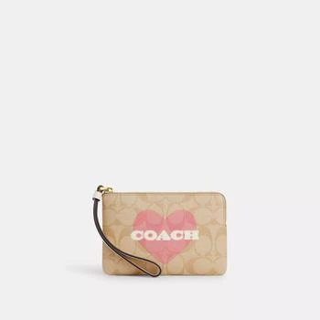 Coach Outlet Coach Outlet Corner Zip Wristlet In Signature Canvas With Heart Print