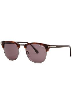 tom ford墨镜推荐, Tom Ford | Tortoiseshell clubmaster-style sunglasses商品图片 