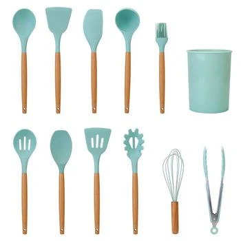 Fresh Fab Finds | 11-Piece Silicone Cooking Utensil Set With Heat-Resistant Wooden Handle Spatula, Turner, Ladle, Spaghetti Server, Tongs, Spoon, Egg Whisk, And more,商家Verishop,价格¥363