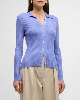 推荐Ribbed Cashmere Wool Button-Front Polo Cardigan商品