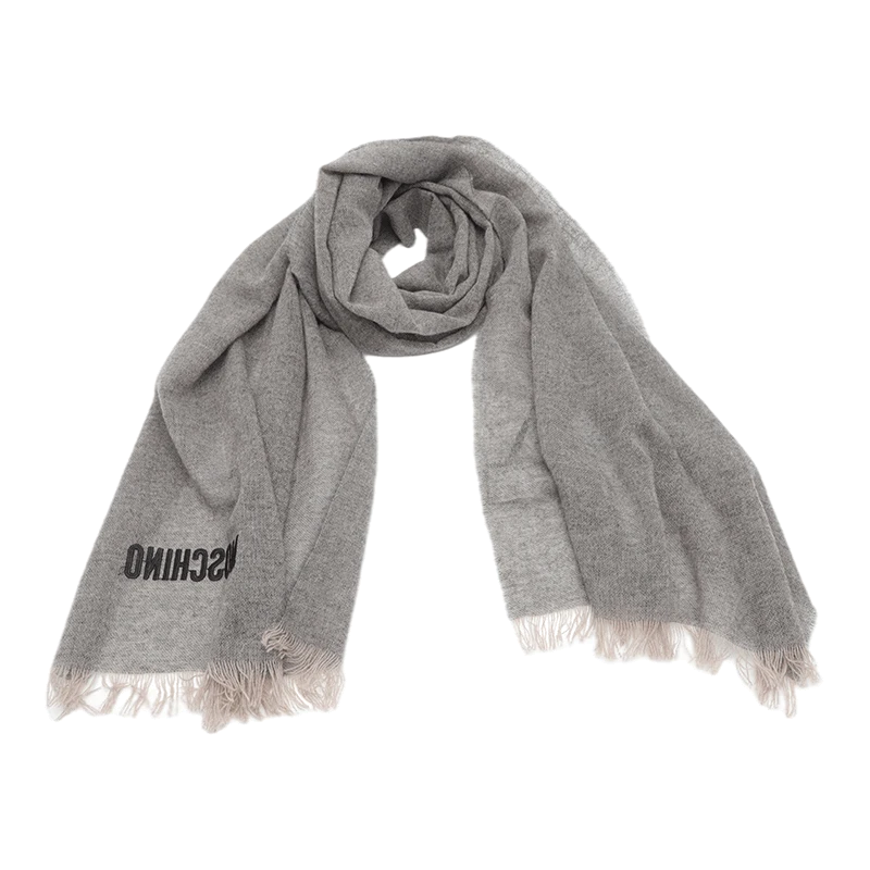 推荐MOSCHINO/莫斯奇诺 男女同款英文logo图案灰色流苏山羊绒围巾50149M5436 014商品