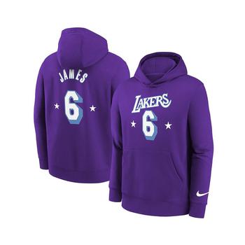推荐Boys Youth Lebron James Purple Los Angeles Lakers 2021/22 City Edition Name and Number Pullover Hoodie商品