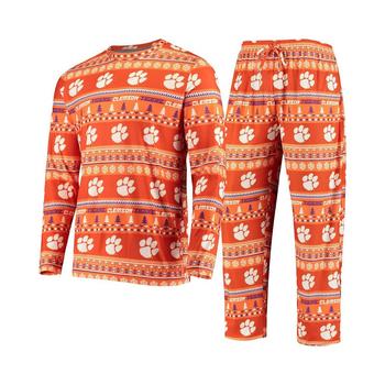 推荐Men's Orange Clemson Tigers Ugly Sweater Knit Long Sleeve Top and Pant Set商品
