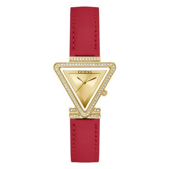 GUESS | Women's Gold-Tone Glitz Red Genuine Leather Strap Watch, 34mm商品图片,