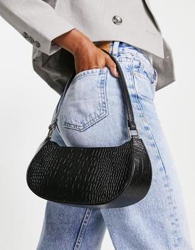 asos腋下包, ASOS | ASOS DESIGN shoulder bag in black croc商品图片 