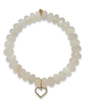 Sydney Evan | Diamond Open Heart Charm White Moonstone Beaded Bracelet,商家Bloomingdale's,价格¥5655