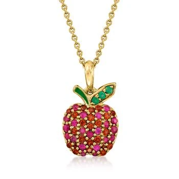 Ross-Simons | Ross-Simons Multi-Gemstone Apple Pendant Necklace With Green Enamel in 18kt Gold Over Sterling,商家Premium Outlets,价格¥1303