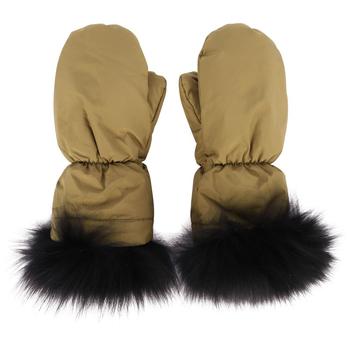 推荐Fur detailing down padded mittens in beige and black商品