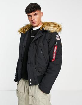 推荐Alpha Industries Polar SV faux fur trim hooded bomber jacket in black商品