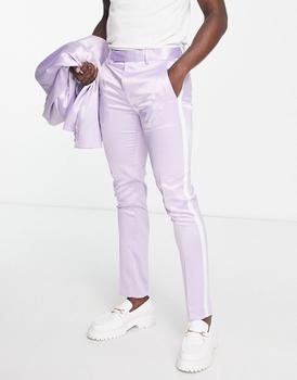 推荐ASOS DESIGN skinny suit trousers with side stripe in lilac商品