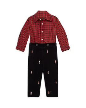 推荐Boys' Plaid Shirt & Nutcracker Embroidered Velvet Pants Set - Baby商品