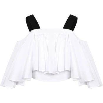 推荐Ruffled blouse with contrasting straps in white商品