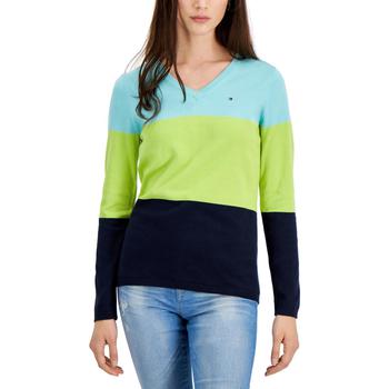 推荐Tommy Hilfiger Womens Colorblock Ribbed Trim V-Neck Sweater商品