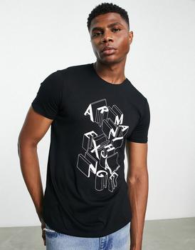 Armani Exchange | Armani Exchange 3D block text logo print t-shirt in black商品图片,