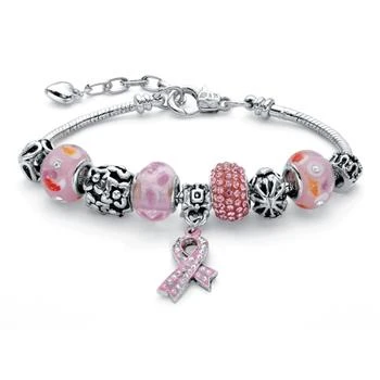 Palm Beach Jewelry | Pink Crystal Bali-Style Breast Cancer Awareness Silvertone Bracelet 8"-10",商家Premium Outlets,价格¥196