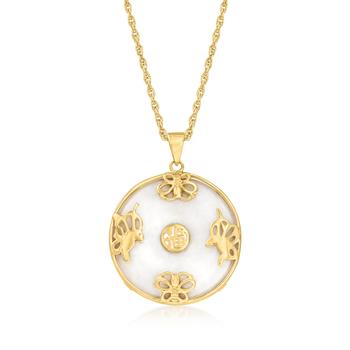 商品Ross-Simons White Jade "Good Fortune" Butterfly Pendant Necklace in 18kt Gold Over Sterling图片