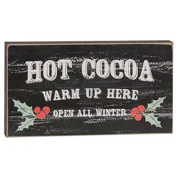 HomeGifo | Hot Cocoa Warm Up Here Distressed Wooden Block Sign,商家Premium Outlets,价格¥318