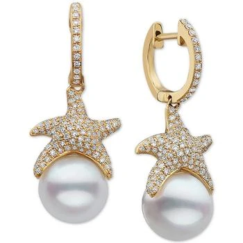 Effy | EFFY® Cultured Freshwater Pearl (9-1/2mm) & Diamond (3/4 ct. t.w.) Starfish Drop Earrings in 14k Gold 4.4折×额外8折, 独家减免邮费, 额外八折