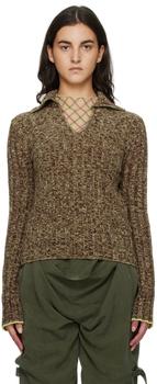 Acne Studios | Brown & Yellow V-Neck Polo Sweater商品图片,4.4折