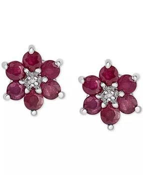 Macy's | Ruby (1-3/4 ct. t.w.) & Diamond Accent Flower Stud Earrings in Sterling Silver,商家Macy's,价格¥283