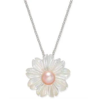 Macy's | Pink Cultured Button Freshwater Pearl (6 mm) & Mother-of-Pearl (19-1/2 mm) 18" Pendant Necklace in Sterling Silver,商家Macy's,价格¥1123