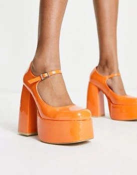 推荐KOI Mary Jane platform heeled shoes in orange patent商品