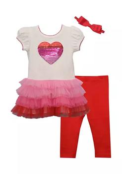 商品Baby Girls Ruffle Heart Tunic, Leggings, and Headband Set,商家Belk,价格¥141图片