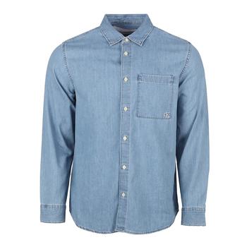 商品Calvin Klein Men's Long Sleeve Slanted Blue Denim Easy Fit Woven Shirt图片