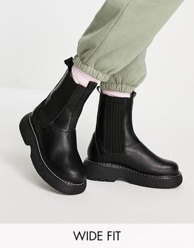 推荐Public Desire Wide Fit Concept curved sole chelsea boots in black商品