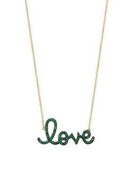 商品Sydney Evan | 14K Yellow Gold & Emerald "Love" Pendant Necklace,商家Saks Fifth Avenue,价格¥15064图片
