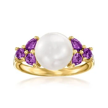 Ross-Simons | Ross-Simons 9.5-10mm Cultured Pearl and . Amethyst Ring With Diamond Accents in 18kt Gold Over Sterling,商家Premium Outlets,价格¥1335