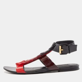 推荐Louis Vuitton Tricolor Patent Leather Ankle Cuff Flat Sandals Size 39商品