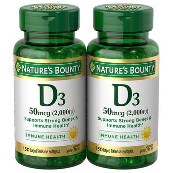 Nature's Bounty | Vitamin D3 2000 IU Softgels, Twin Pack商品图片,满二免一, 满$40享8.5折, 满折, 满免