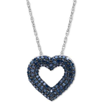 Macy's | Blue Diamond Heart 18" Pendant Necklace (1/2 ct. t.w.) in Sterling Silver商品图片,6.5折×额外8折, 独家减免邮费, 额外八折