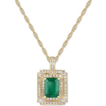商品Emerald (9/10 ct. t.w.) & Diamond (1/3 ct. t.w.) 18" Pendant Necklace in 14k White Gold图片