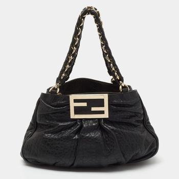 推荐Fendi Black Pebbled Leather Small Mia Tote商品