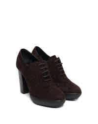 推荐Womens Suede Lace Up High Heel Boots Dark Brown商品