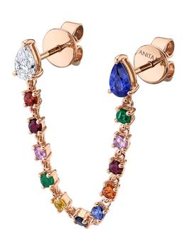 商品18k Rose Gold Multi-sapphire Double Piercing Loop Earring图片