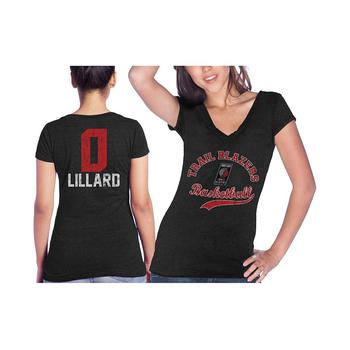 Majestic衣服, Majestic | Women's Threads Damian Lillard Black Portland Trail Blazers Name & Number Tri-Blend V-Neck T-shirt商品图片 7.4折