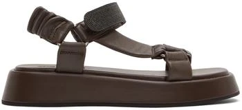 Brunello Cucinelli | Brown Leather Crystal Velcro Sandals 3.5折