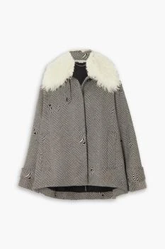 推荐Oversized shearling-trimmed herringbone wool jacket商品