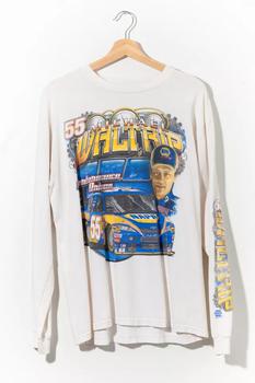 男装Urban Outfitters, Urban Outfitters | Vintage Y2K NASCAR All Over Print Long Sleeve Graphic T-Shirt White Michael Waltrip商品图片 额外9.5折, 额外九五折