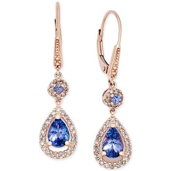 商品Macy's | Tanzanite (1-5/8 ct. t.w.) and Diamond (1/3 ct. t.w.) Teardrop Halo Drop Earrings in 14k Rose Gold,商家Macy's,价格¥12676图片