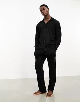 Calvin Klein | Calvin Klein CK Black button down sleep shirt and trouser pyjama set  in black 