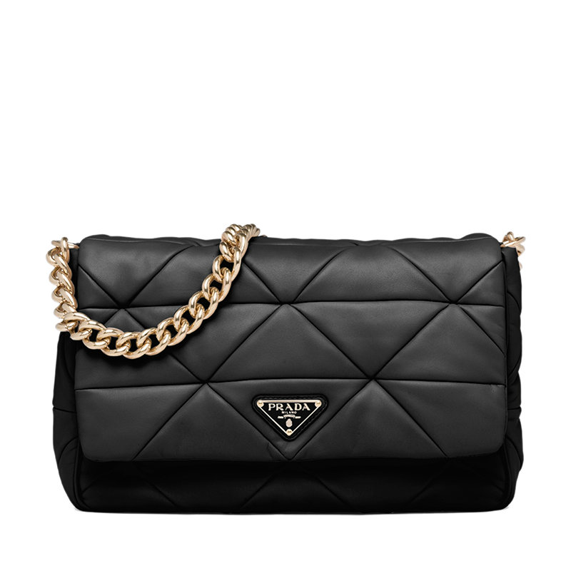 Prada | 【预售3-7天】PRADA/普拉达 22春夏新款Prada System系列 女士黑色拼缝软羊革珐琅三角扣金链配可拆卸的迷你小袋单肩斜跨手提链条包1BD291_2DMO_F0002_V_L9O商品图片,7.9折, 包邮包税