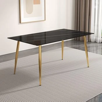 Simplie Fun | Modern minimalist rectangular black imitation marble dining table,商家Premium Outlets,价格¥1880