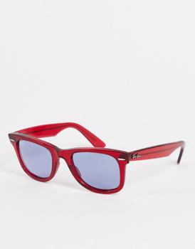 推荐Ray-Ban Wayfarer classic sunglasses with blue lens in red商品