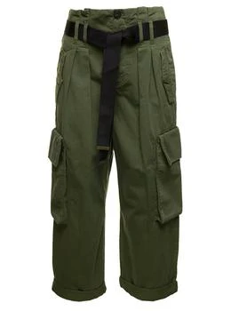 PINKO | Military Green High-Waisted Cargo Pants with Belt in Cotton Woman,商家Baltini,价格¥1475
