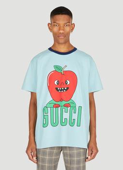 Gucci | Apple Print Hollywood T-Shirt in Light Blue商品图片,